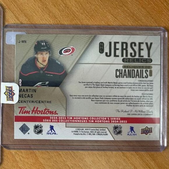 2024-25 Upper Deck Tim Hortons Jerseys #JMN Martin Necas Hockey Card - Picture 2 of 4